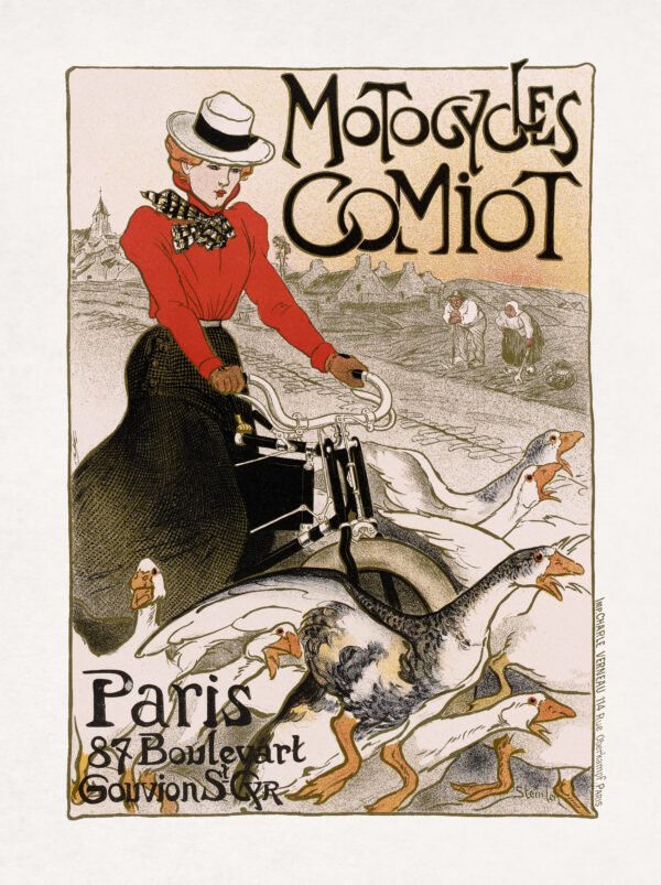Color lithographic poster of the Motocycles Comiot