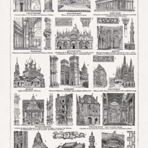 black and white engraving about worldwide ancient architecture