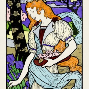 Graceful red-haired woman in a garden