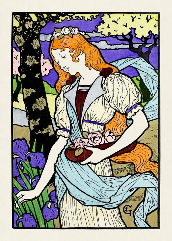 Graceful red-haired woman in a garden