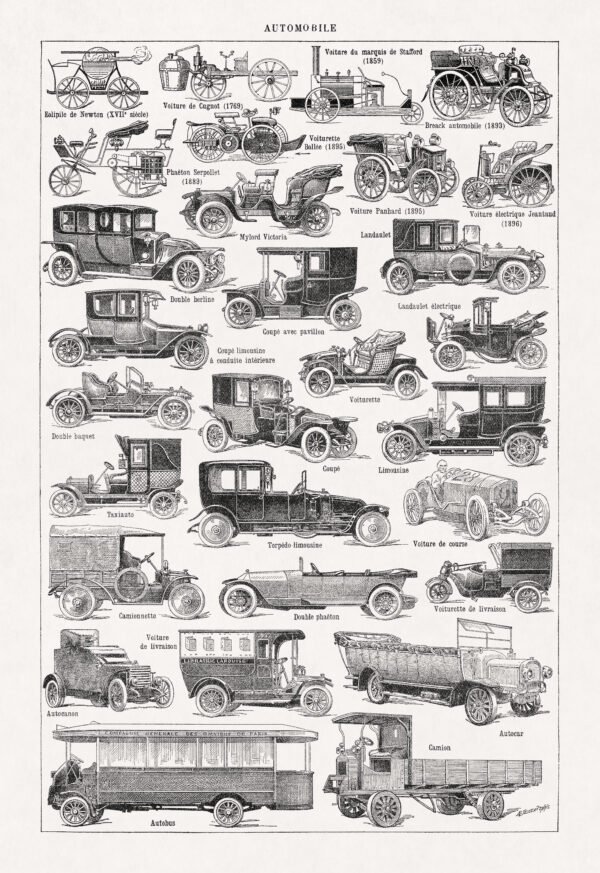 Restored vintage engraving on automobiles