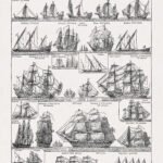 Restored vintage engraving of nautical ships