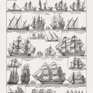 Restored vintage engraving of nautical ships