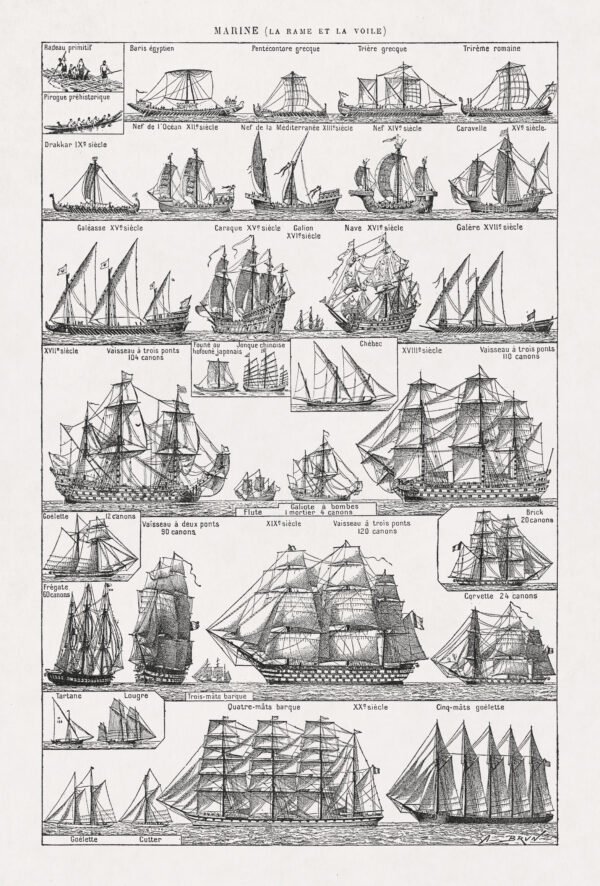Restored vintage engraving of nautical ships