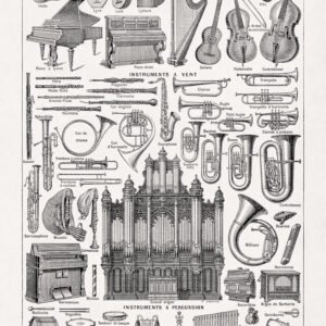 Engraving about musical instruments