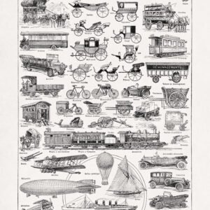 Vintage engraving about the different type of vehicles