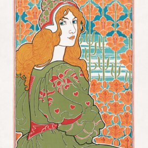 Art Nouveau woman with flowing red hair